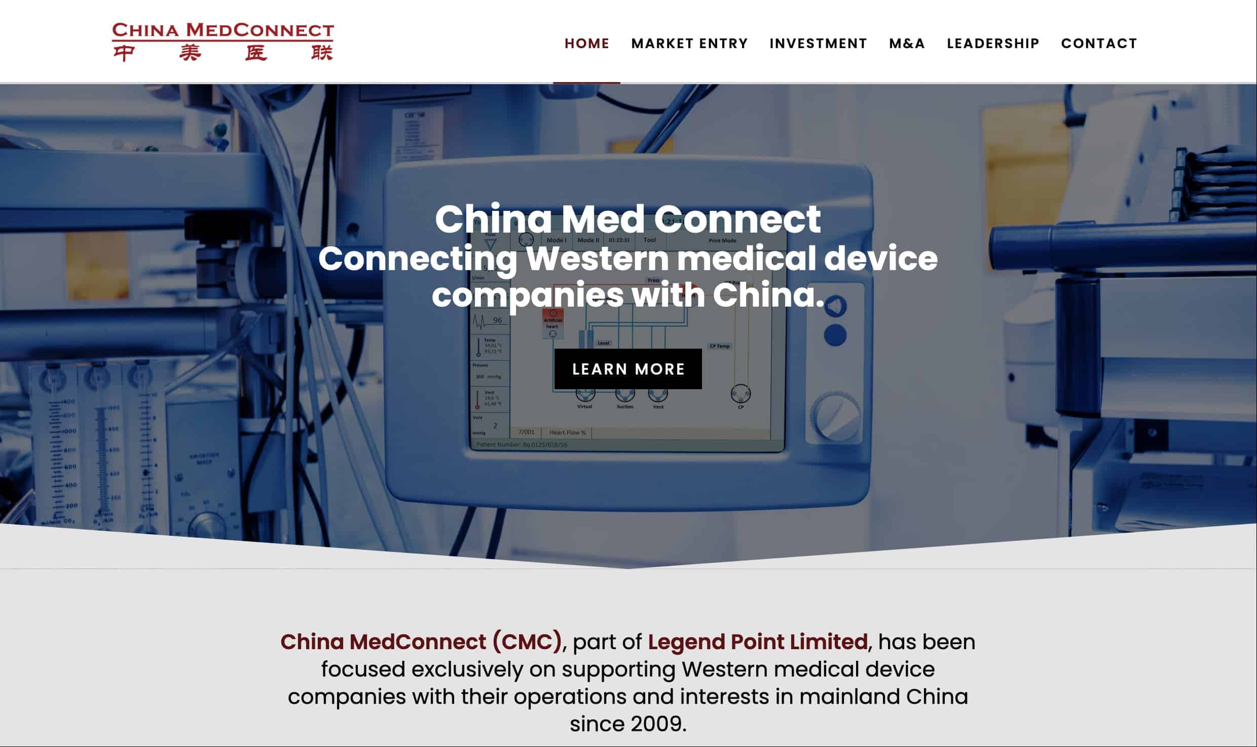 China Med Connect homepage showing medical equipment