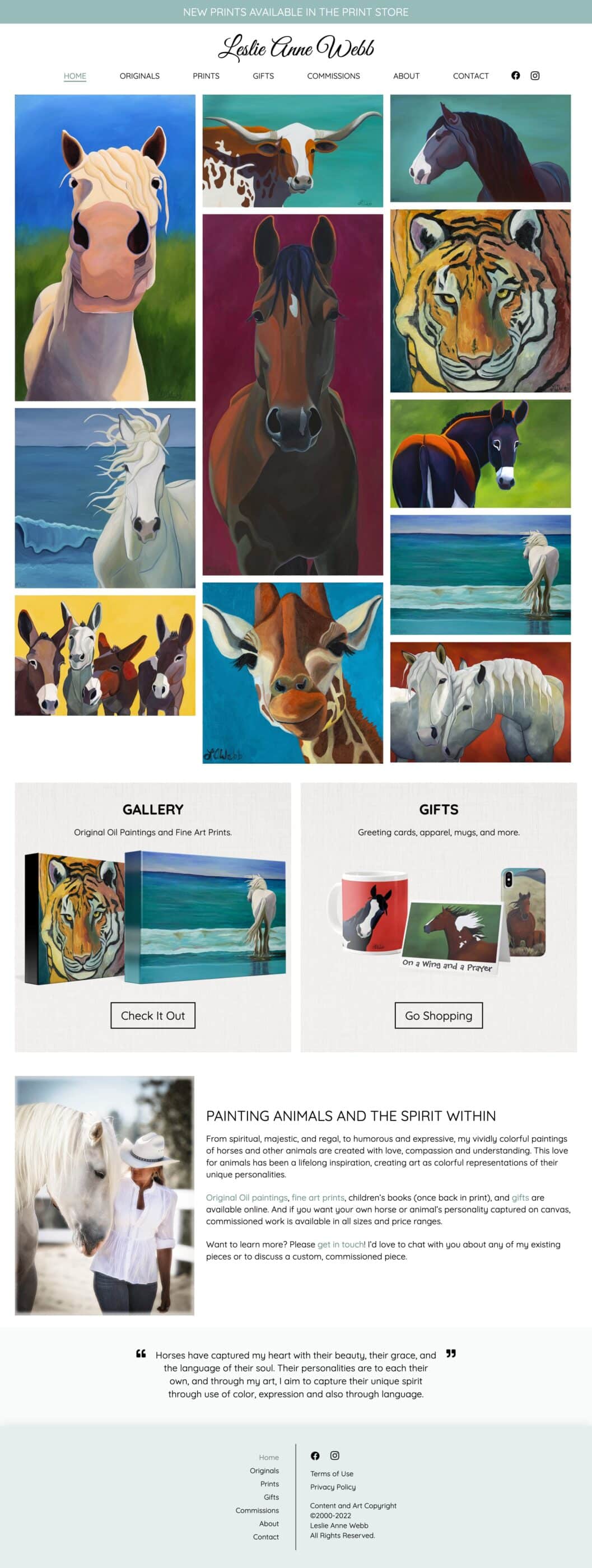 Leslie Anne Webb homepage highlighting all of Leslie's beautiful animal oil paintings.