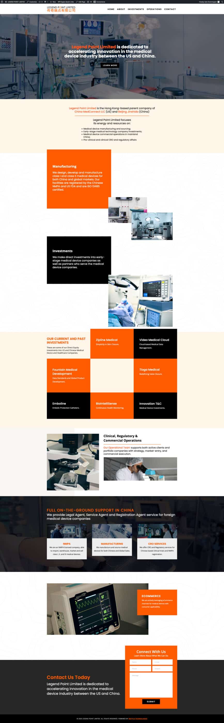 Legend Point Limited homepage showing medical equipment and doctors.